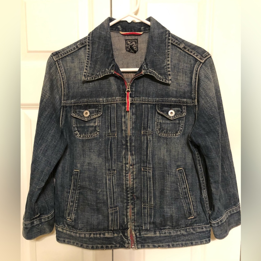 Lucky Brand Womens Cropped Denim Zip Up Jacket